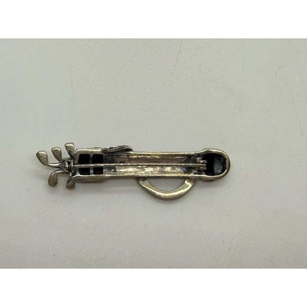 Sterling Silver‎ Marcasite And Black Enamel Golf Bag Brooch Rare Signed 925 KE